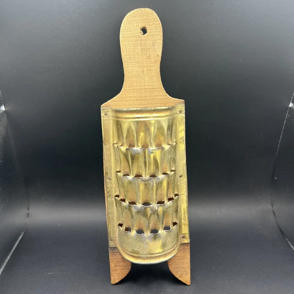 Vintage Greek Cheese Grater Primitive Hand Punched Wooden Kitchen Decor